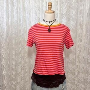 Free Assembly Pink Striped Shirt Womens Small Short Sleeve Preppy Minimalist